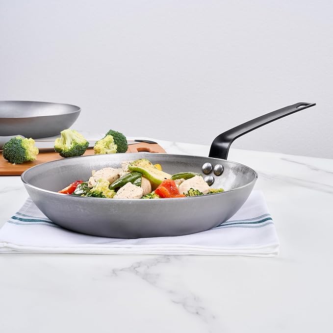 Restaurantware Met Lux 10 Inch Fry Pans, 6 No-Stick Frying Pans - Induction-Ready, Triple-Riveted, Silver Carbon Steel Cooking Skillets, Durable, For Searing, Sauteing, And Browning Food