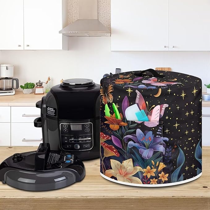 Air Fryer Cover Dust Cover, Machine Washable Appliance Covers for 8 Quart Air Fryer & Pressure Cooker Kitchen Appliance Accessories with Pockets, Butterfly Flower
