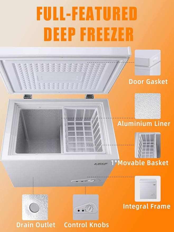 5.0 Cu.Ft Deep Compact Freezer with a Removable Basket,Chest Freezer with 7 Gears Temperature Control(-16°F to -48°F), for House, Kitchen, Garage, Basement, Shop, White