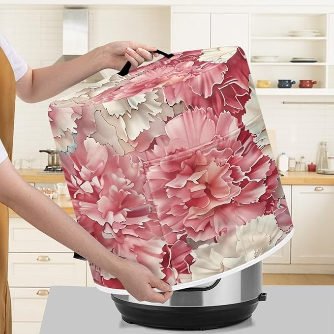 Pink Flower Dust Cover Instant Pot and Extra Accessories Dust Proof Easy to Clean Pressure Cooker Cover Electric Appliance Cover Air Fryer Accessories with Storage Pocket Size L