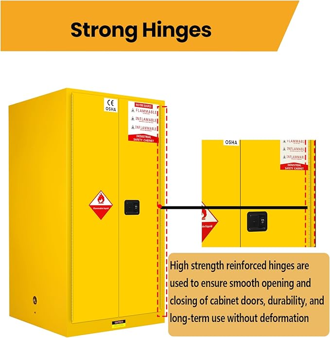 392 Gallon Flammable Liquid Storage Cabinet Fireproof Metal Cabinet with 3 Point Lock, Adjustable Shelves for Industrial, Scientific, Warehouse Use Yellow