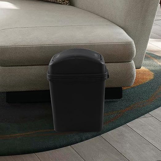 Idotry 1.8 Gallon / 7 Liter Plastic Trash Can, Small Garbage Bin with Swing Lid, Black