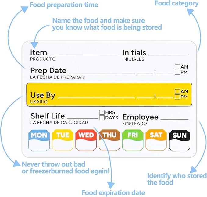 300 Pcs Restaurant Quality Shelf Life Food Rotation Labels Vinyl, 2” x 3” Self-Adhesive Removable Freezer Food Labels, Perfect for Reusable Containers, Easy to Remove, Food Safety Date Sticker