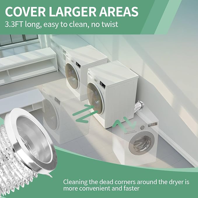 DVC-180 Magnetic Dryer Vent Coupling Connector Kit Easy to Clean Quick Connector Including a 3.3ft 4" Duct and two Clamps