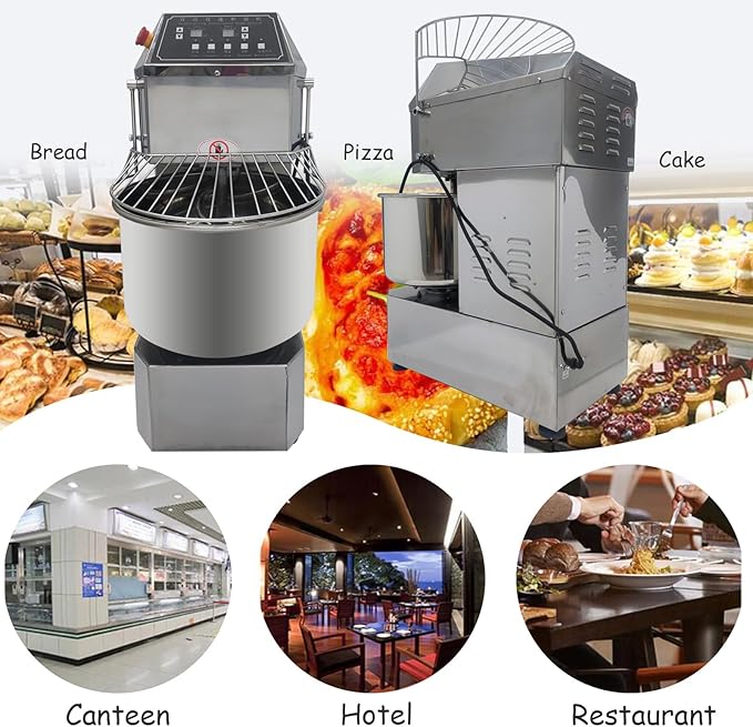INTSUPERMAI Commercial Dough Mixer Machine 20QT Stand Flour Mixing Machine Electric Food Stand Mixer with Double Action Double Speed Spiral Mixing Time Setting 110V 20L Capacity