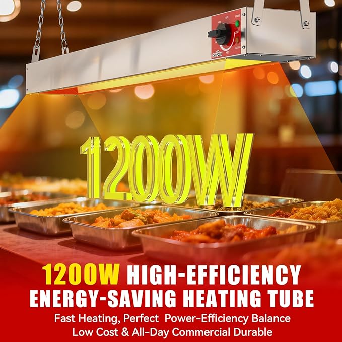 Electric Food Warmer with German EGO Thermostat - 48 Inch Large Heating Area, Dual Installation Options, 1200W Energy-Saving, Easy Operation for Buffets & Parties
