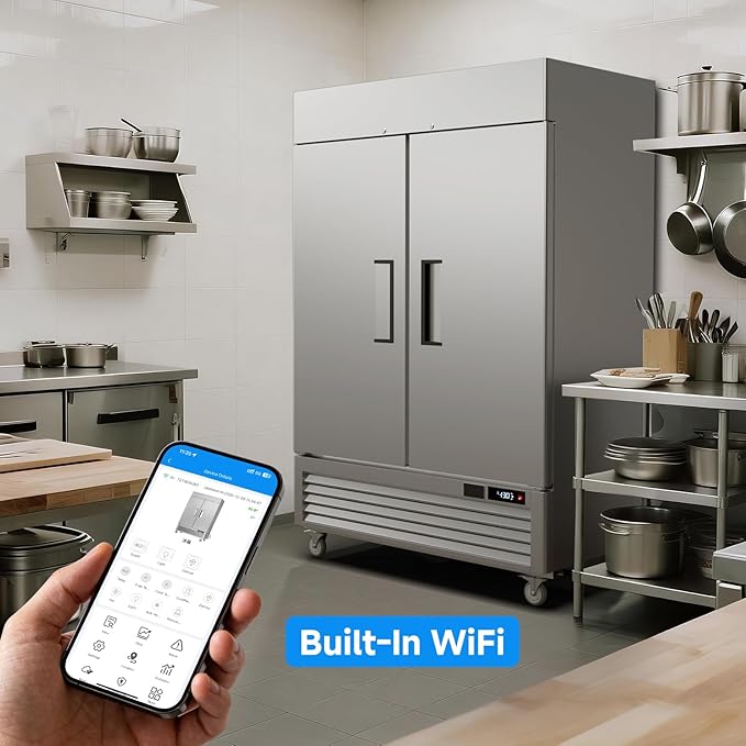 VEECOOL 54" W Commercial Reach in Freezer WiFi Enabled with Smart App Control, 49 Cu.Ft Fan Cooling Stainless Steel Solid Door Upright Freezer for Commercial Restaurant Cafe Kitchen Garage