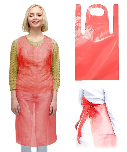 ABC PACK & SUPPLY Red Plastic Disposable Aprons Adults for Painting, 28 x 46 Inches. Pack of 1000 Disposable Plastic Aprons, 1 Mil. Unisex Waterproof Polyethylene Painting Apron for Food Industry