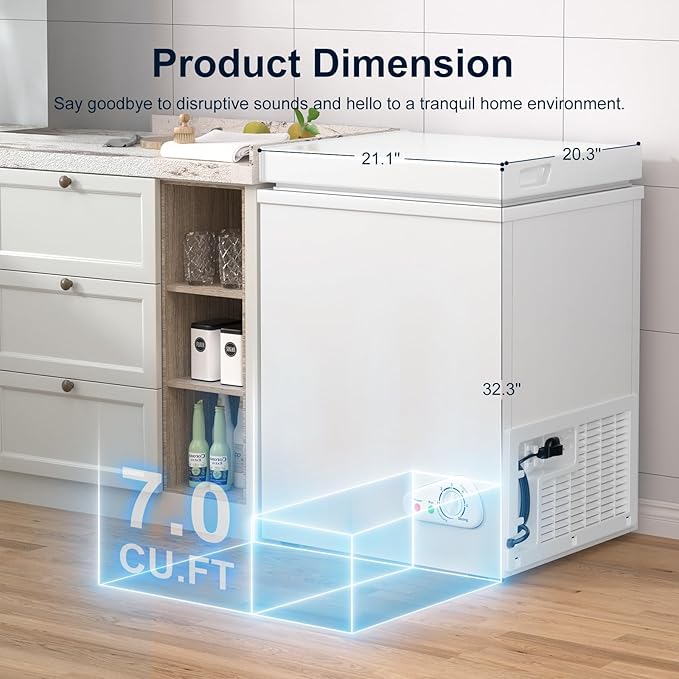 TABU 7.0 Cubic Feet Chest Freezer, Compact Freestanding Deep Freezer with 7 Level Adjustable Thermostat & Removable Basket,Top Opening, Low Noise(White, 7.0 Cu.Ft.)