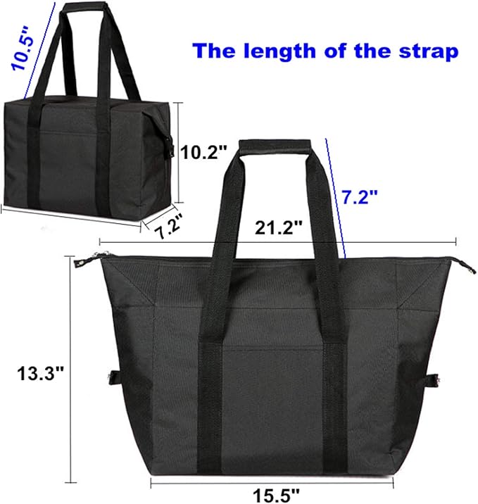 Insulated Shopping Cooler Bags with Zippered Top for Groceries, Reusable Thermal Foam Tote Bag for Travel, Picnic or Lunch Foods, Black