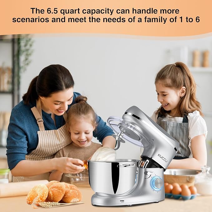 Stand Mixer, 6.5 Qt 660W, 6-Speed Tilt-Head Food Dough Mixer, Kitchen Electric Mixer with Stainless Steel Bowl,Dough Hook,Whisk, Beater, Egg white separator (6.5-QT, Silver)