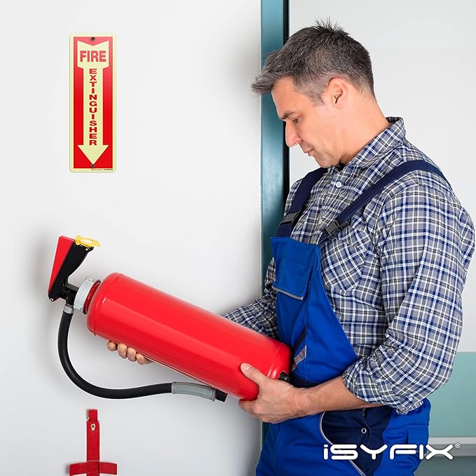 iSYFIX Fire Extinguisher Sign – 2 Pack 4x12 Inch – 100% Rust Free .040 Aluminum Signs, Glow in the Dark Laminated for Ultimate UV, Weather, Scratch, Water and Fade Resistance, Indoor and Outdoor