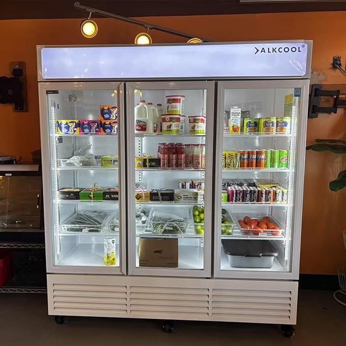 Commercial Beverage Refrigerator Display Fridge,63.5 Cu Ft Three Glass Door Upright Merchandiser Drink Cooler with LED Light Adjustable Shelves,ETL and NSF Approval,White,Wheels Not Included