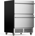 Upstreman 24 Inch Under Counter Double Drawer Refrigerator, Waterproof Stainless Steel Outdoor Refrigerator, Grid Organizers, LED Light, Built-in or Freestanding Beverage Fridge for Home/Patio -BR50D