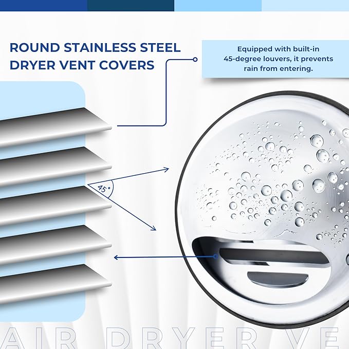 Fits 6" Neck Dryer Duct | Stainless Steel Round Air Dryer Vent Cover Hood with Rubber Seal - Rust-Resistant, Weatherproof and Efficient Airflow Exterior Wall Duct Ventilation Grille (Without Screen)