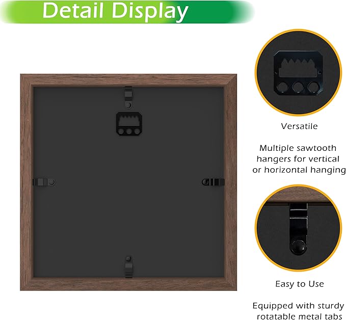 FrameWorks 8” x 8” Dark Oak Wooden Shadow Box Frame – Display Case with Soft Felt Back, Memory Box with Tempered Glass, Display Box with Elegant White Ball Push Pins, Wooden Flower Box