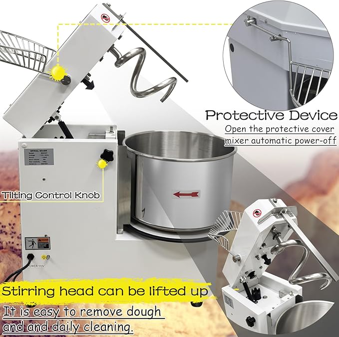 INTSUPERMAI Commercial Dough Mixer Machine Electric Food Mixer with Removable Bowl Double Action Double Speed Dough Kneading Machine for Schools Bakeries Restaurants Pizzerias 110V 30 L/30 QT Capacity