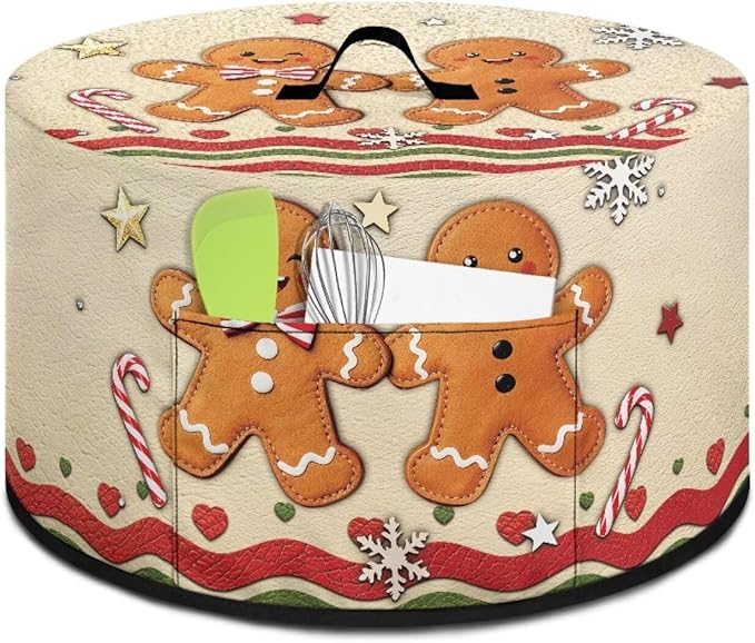 Gingerbread Man Candy Cane Print Slow Cooker Cover Fits 6/7/8 Quart Large Crock Pot Practical Electric Pressure Cooker Cover for Kitchen Christmas Decor, 16 x 14 x 9.6 inch