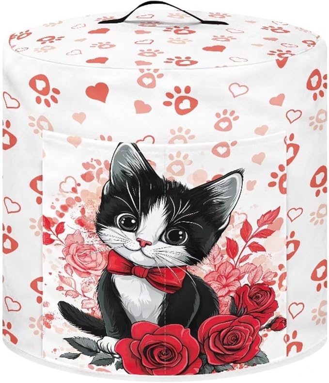 Cat Rose Heart Love Print Dust Cover for 6 Quart Instant Pot, Dust Proof Pressure Cooker Cover Valentine's Day Decoration Electric Appliance Cover Air Fryer Accessories with Pocket and Handle