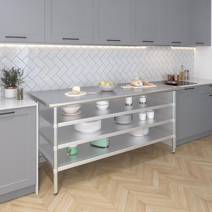 30 in. x 72 in. Stainless Steel Work Table with Three Bottom Shelves | NSF Kitchen Prep Table | Utitly Metal Table
