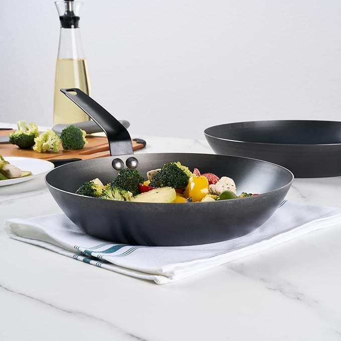 Restaurantware-Met Lux 10 Inch Fry Pan, 1 Lightweight Frying Pan - Induction-Ready, Triple-Riveted, Black Carbon Steel Cooking Skillet, Durable, For Searing, Sauteing, And Browning Food