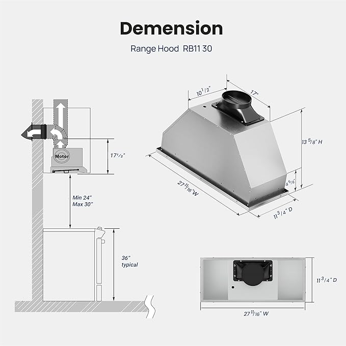 Range Hood Insert 30 Inch - Built-in 900 CFM Ducted/Ductless Range Hood with 3 Speed Fan, White Stainless Steel & Tempered Glass with Gesture Sensing &Touch Control for Over Kitchen Stove