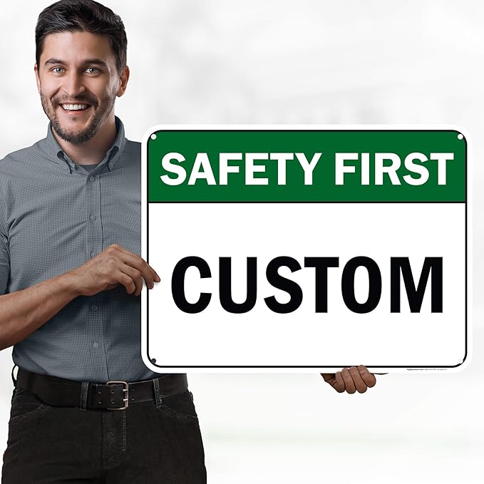 Custom Safety First Sign, Ansi Sign, Osha Compliant, 18x24 Inches, 55 mil thick HDPE (high density polyethylene), Made in USA by My Sign Center