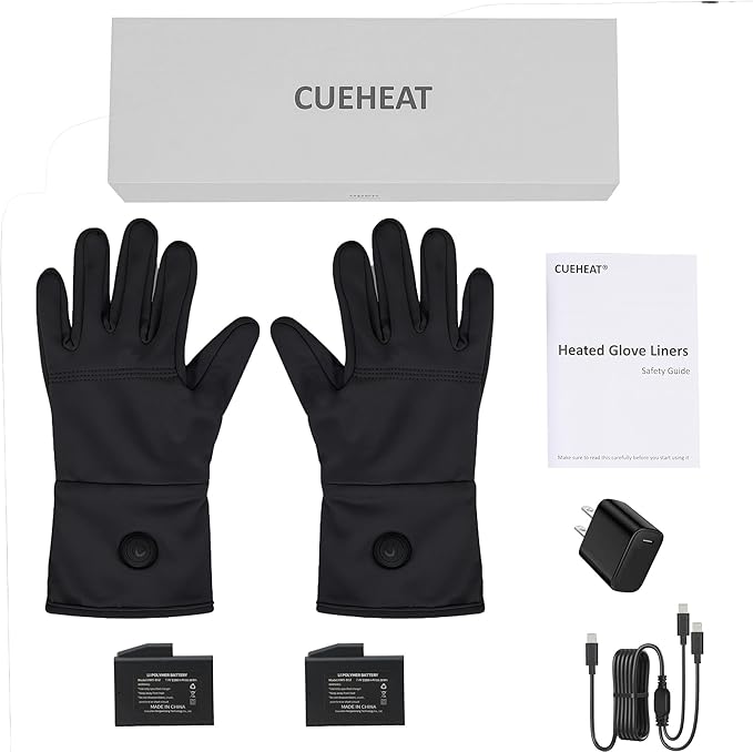 CUEHEAT Heated Glove Liners, Flexible Ultrathin, Touchscreen, 7.4V Rechargeable Battery Electric Heating Thin Gloves