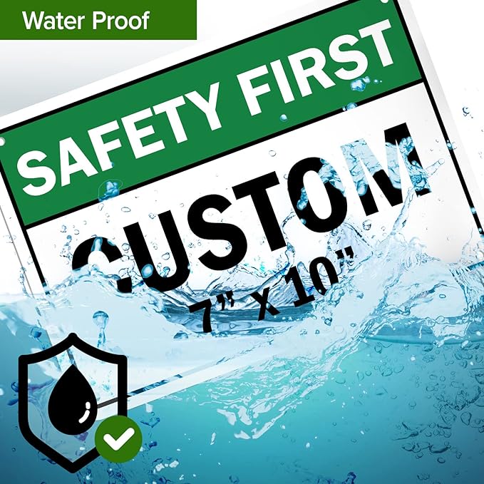 Custom Safety First Sign, Ansi Sign, Osha Compliant, 7x10 Inches, Rust Free .040 Aluminum, Fade Resistant, Made in USA by My Sign Center