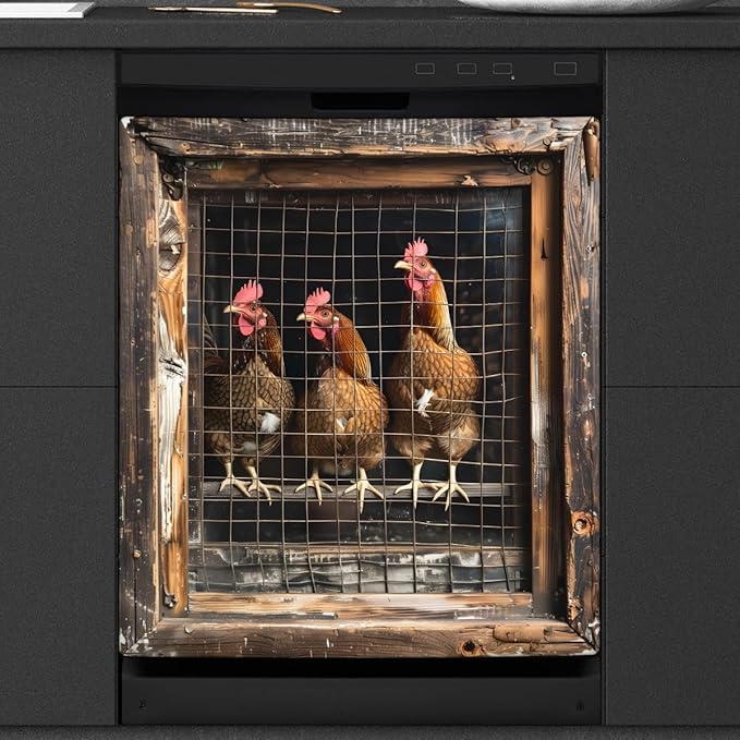 Animal Rooster Retro Dishwasher Magnet Cover Rooster Magnetic Dishwasher Decorative Cover Front Dishwasher Door Cover Reuseable Dishwasher Cover for Kitchen Refrigerator Home Appliances 23" X 26"