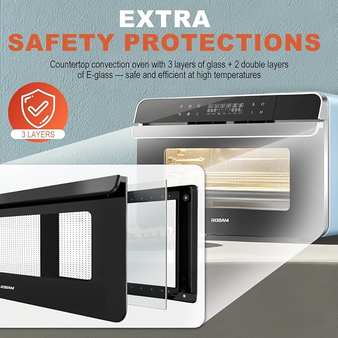 ROBAM Toaster Steam Combi Oven, Countertop Air Fryer 20-in-1 Oven with Convection & Grill, Stainless Steel Interior, 3-Layer Insulated Glass Door, 3 Steam Modes, 30 Built-In Recipes (Blue)