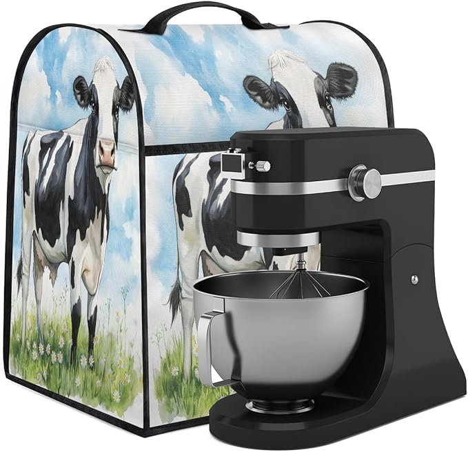 Kitchen Aid Mixer Cover Flower Animal Cow Stand Mixer Cover Compatible with 6-8 Quarts Stand Mixers, Dust Covers with Zipper Pocket Foldable Washable Kitchen Aid Organizer Bag