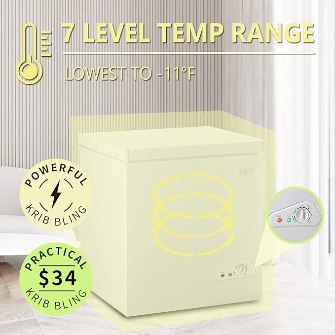 5.0 Cu.Ft Compact Chest Freezer with Removable Basket, Krib Bling Top Door Open Freestanding Deep Freezer with 7 Gears Temperature Adjustment, Ideal for Home, Kitchen & Office, White