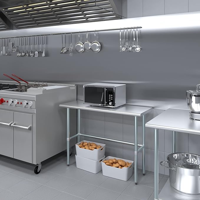 AmGood Stainless Steel Work Table Open Base | NSF Kitchen Island Food Prep | Laundry Garage Utility Bench (48" Long X 18" Deep)