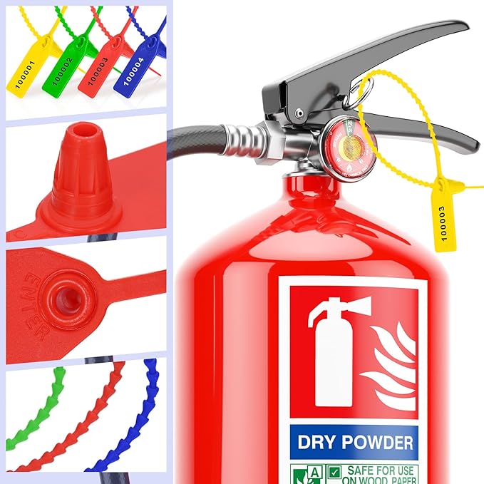 1000 Pcs Plastic Tamper Seals Fire Extinguisher Tags Security Tags Seals Safety Numbered Zip Ties Labels Safety Disposable Self Locking Signage 250 mm Length (Colorful)