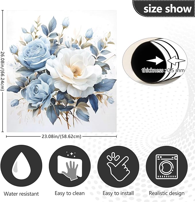 senya Dishwasher Magnet Cover Panel for The Front Blue-white Roses Dish Washer Door Sticker