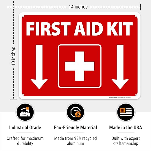 First Aid Kit Sign, (SI-1040) 10x14 Inches, 55 mil Thick HDPS (high Density polystyrene), Made in USA