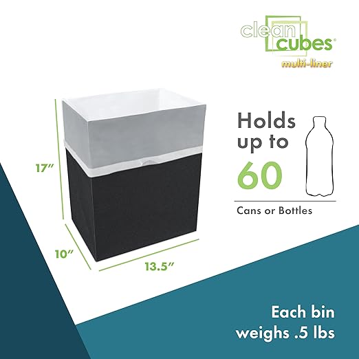 13 Gallon Disposable Pop-Up Trash Cans (3-Pack, Multi-Liner) with Fitted Bags – Foldable Garbage & Recycling Bins for Parties, Events & Kitchen (Black, 17" H x 13.5" W x 10" D)