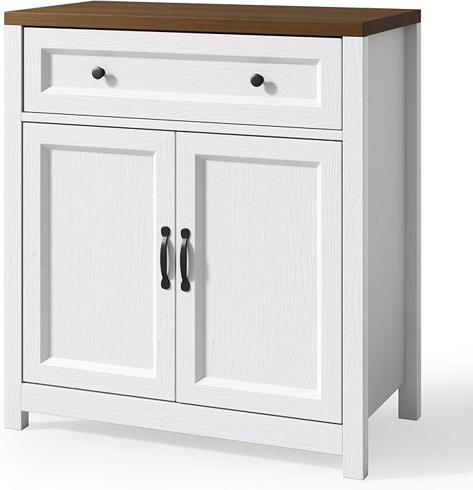 Gizoon Kitchen Storage Cabinet with Adjustable Shelf, Farmhouse Coffee Bar Sideboard Buffet with Large Drawer, Barn Door, 30"W x 15.6"D x 33.3"H Freestanding Cabinet for Kitchen, Living Room, Entryway