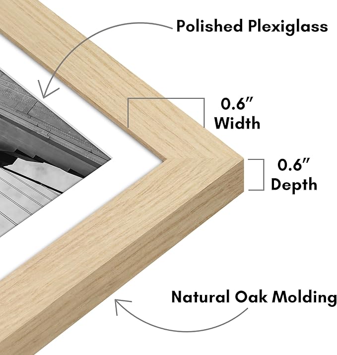 Americanflat 12x18 Poster Frame with Polished Plexiglass - Set of 5 - Use as 11x17 Frame with Mat or Display 12x18 Photo Without Mat - Galleria Collection - Picture Frames for Wall - Natural Oak