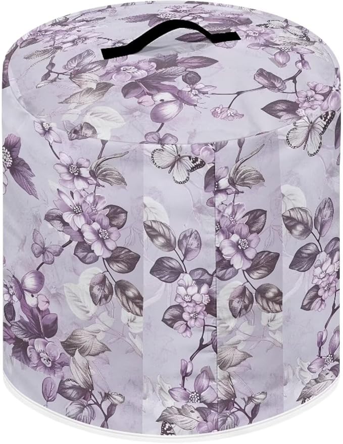 Purple Flower Butterfly Rice Cooker Cover for 6Qt Instant Pot Round Protective Dust-Proof Stain Resistant Electric Appliance Cover Easy to Clean Kitchen Tool