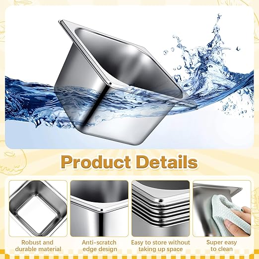 Rtteri 22 Pcs 1/6 Size 4 Inch Deep Stainless Steel Hotel Pans Set: 16 Metal Buffet Steam Table Pans with 2 Tongs & 4 Spoons – Stackable & Anti Jam, Commercial Restaurant Catering Kitchen Food Prep