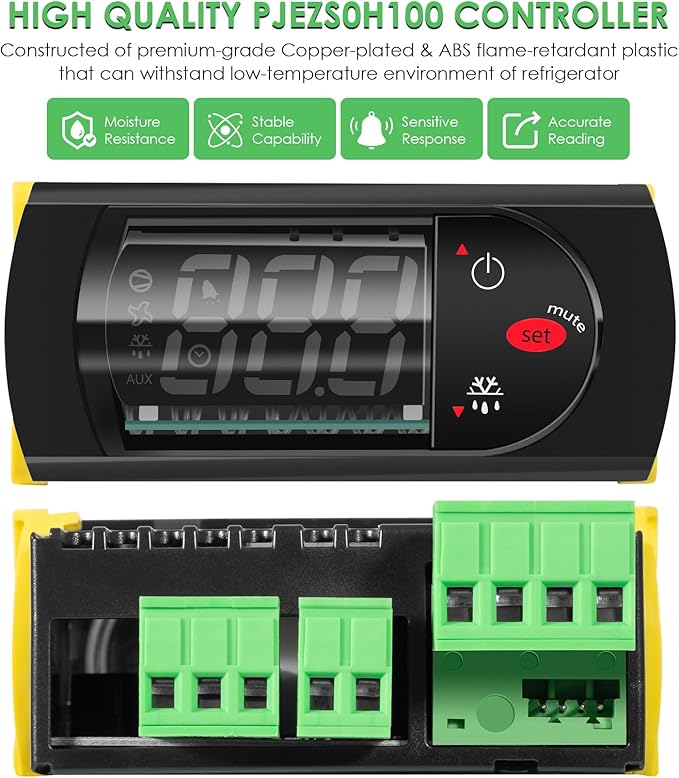 PJEZS0H100 Temperature Controller Fit for Carel and All Refrigerator Types, 115V Digital Thermostat Controller with 2 NTC Temperature Sensor Probes