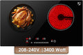 K&H Dual Radiant Electric Cooktop - 12 Inch Built-In Electric Stove Top with 9 Heating Levels - 240V, 3400W Built-in Radiant Ceramic Glass Cooktop - Touch Control, Timer & Child Lock, HCC-3402