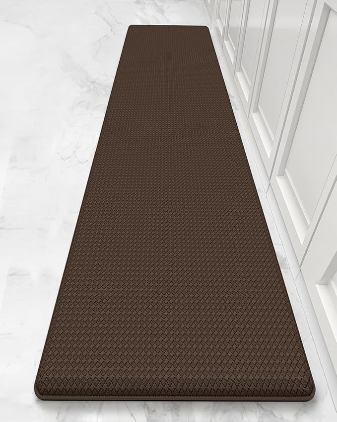 Color&Geometry Anti Fatigue Cushion Kitchen Mat for Floor -17"x79",Long,Easy Clean, Water & Oil Proof, Anti Slip, Foam Rubber Runner Rug for Front Sink Comfort Standing,Brown