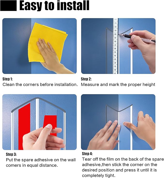 Wall Corner Protector, Walls Edge Protector, Self-Adhesive Wall Corner Guards, PVC Double Side Edge Protector, Furniture Stairs Guard (Clear, 2pcs x 47.2" L x 1.97" W)