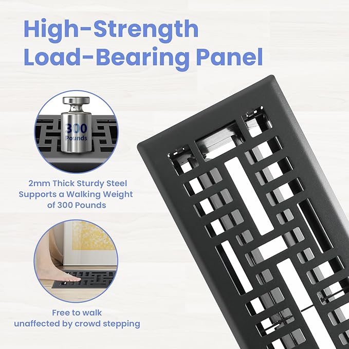 4x14 Inches 2 Pack Heavy Duty Walkable Floor Register Easy Adjust Air Supply Lever Floor Vents - Seattle Design - Vent Cover for Home Floor - Matte Black