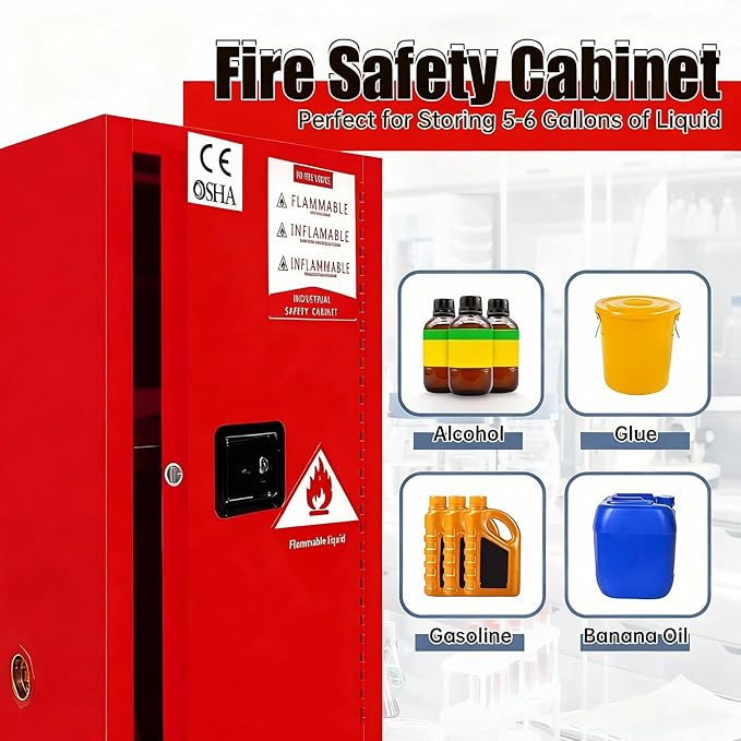 Flammable Storage Cabinet 30 Gallon Red, Galvanized Steel Professional Flammable Liquid Storage Cabinet, 3-Point Locking System & Adjustable Shelf for Manufacturing Plants, Lab & Home Garage