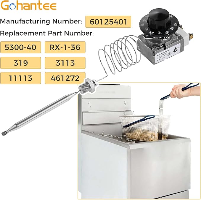 gohantee 1175 Thermostat RX-1-36, 60125401 Thermostat for Fryer, Furnace Deep Fryer Thermostat Control Compatible with Pitco 60124501, Imperial 1175, Royal Range 3113-1/4' Mpt Stuff Box, 200-400F