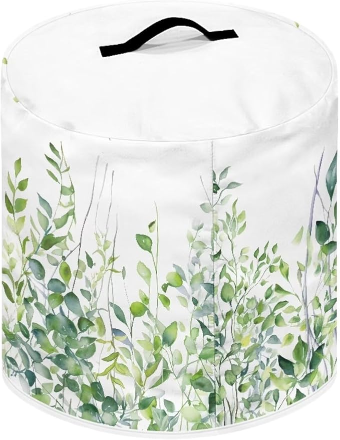 Insulated Pressure Cooker Appliance Cover for Rice Cooker, Air Fryer and Crock Pot, 6 Quart Dust Cover with Pocket for Spoon/Cooking Utensils/Recipes, Indoor Decor, Green Leaf White